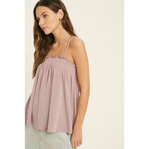 Zara Tan Ruffled Smocked Cami Top - Size M - Made in Portugal